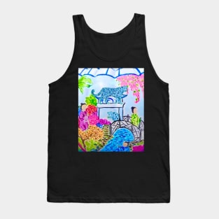 Blue panthers in chinoiserie landscape Tank Top